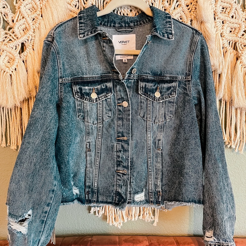 Real Rhinestone Fringe Jean Jacket - Picture 2 of 4